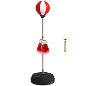 HOMCOM Boksarski balon za tla za odrasle, boksarska vreča za tla s polnilno osnovo, zračna črpalka in rokavice, nastavljiva višina od 126 do 144 cm, hitrostni balon za domačo telovadnico in fitnes