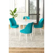 Hanah Home Set Trpezarijski sto i 4 stolice, Tirkizno-beli