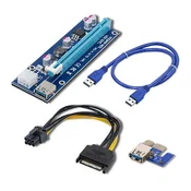 Qoltec Riser PCI-E 1x - 16x | USB 3.0 | različica 007C | SATA/PCI-E 6-pinski