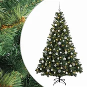 Vidaxl Umjetno božično drevo z okrasnimi kroglami 180 cm 300 LED