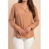 Bluza z V izrezom, kamelja
