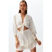 Trendyol Bridal White Mini Woven Ruffled 100% Cotton Skirt