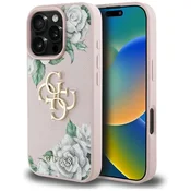 shumee Ovitek Guess Grained Roses Big 4G z logotipom za iPhone 16 Pro roza