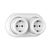 Elhard - Dvostruka zidna keramicka retro uticnica sa okvirom SCHUKO 230V bela
