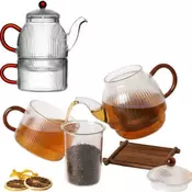 shumee VRČ ZA KAVO Z INFUZORJEM 0,5 L S SKODELICO 250 ML STEKLENI ČAJNI KOMPLET