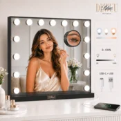 Hollywoodsko kozmetično ličilno ogledalo 58x48 LED črne barve