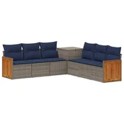 Set sofe 7 pcs Siva i tamnoplava Poli Rattan i celik