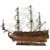 Casa Padrino luxury flagship San Felipe dark brown/brown/brass 95 x 29 x H. 90 cm - Handmade spanish decorative ship - Wooden ship - Sailing ship - Warship - Decorative accessories