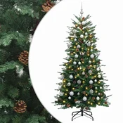 Vidaxl Umjetno božično drevo z okrasnimi kroglami 180 cm 300 LED