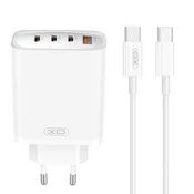 Stenski polnilni adapter XO CE23 s tremi USB-C, enim USB-A vhodom in USB-C v USB-C kablom, 65W - bel