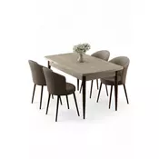 HANAH HOME Rasklopivi trpezarijski sto i stolice (5 delova) Asfel Travertine Cappuccino
