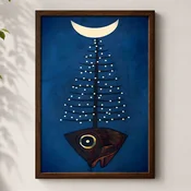 WallXpert uramljena MDF slika 3752KACT-030, riba sa svetlecim granama ispod polumeseca na tamnoplavoj, 37 x 52 cm