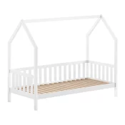 Bela otroška postelja iz masivnega bora v obliki hiške z letvenim dnom 90x200 cm Cabane – Vipack