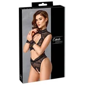 Cottelli Bondage Lace Bra & Crotchless Briefs Set with Handcuffs M OCB055B