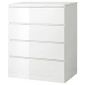 MALM Predalnik s 4 predali, visoki sijaj bela, 80x100 cm