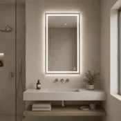 S6 Steklarstvo Šest LED ogledalo S66BG z lesenim okvirjem v sivi barvi, 120x60cm/60x120cm