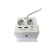 Produžni Kabel | 2x Šuko | 2x USB-A | 1x USB-C | 10W Bežicni Punjac | WELL