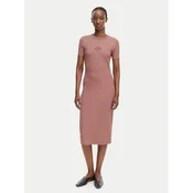 Obleka Calvin Klein Jeans Ss 2X2 Baby Rib Logo Midi Dress Sierra Brown XS