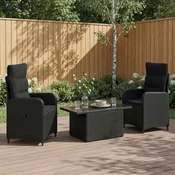 vidaXL Zunanja jedilnica 3 pcs Črna poli ratan