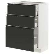 METOD / MAXIMERA Podni element s 3 fioke, bela/Upplöv boja antracita, mat, 60x37 cm