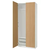 PAX/STORKLINTA Garderobni sestav, bela/imitacija hrasta, 100x38x236 cm