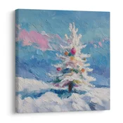 Slika zimska čarovnija z božičnim drevesom - 40x40