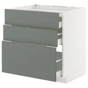 METOD / MAXIMERA Pod.elem.grej.ploca/3front/3fiok, bela/Nickebo mat sivozelena, 80x60 cm
