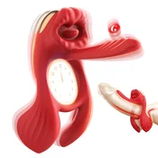 SuperLove 3in1 Vibrating Couples Cock Ring with G-Spot Stimulator Red