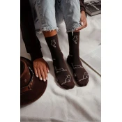 Milena Womens Cotton Socks Cat Contours Chocolate