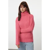 Trendyol Fuchsia Wide Fit Soft Textured Basic Knitwear Sweater