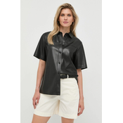 Košulja BOSS za žene, boja: crna, relaxed, s klasicnim ovratnikom