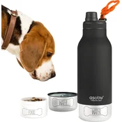 Asobu - Dog Bowl Buddy - Edelstahlflasche mit 2 Näpfen Schwarz