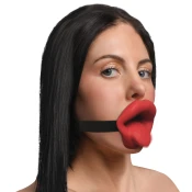 XR Brands Sissy Vibrating Oral Gag Red - Adjustable Silicone System AH611