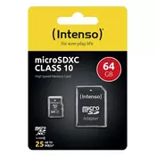 Micro SDXC Intenso 64GB Class10 3413490 + adapter