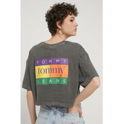 Pamucna majica Tommy Jeans za žene, boja: siva, DW0DW18141