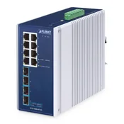 NON PLANET IP30 industrijski stikalni agregat, 8-portni Gigabit Ethernet, aluminij, modra