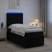 vidaXL LED posteljni pod z vzmetnico Črna 100 x 200 cm Žamet