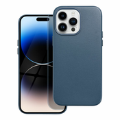 Maska Leather Mag Cover od eko kože s ugradenim magnetnim obrucem za iPhone 14 Pro - indigo