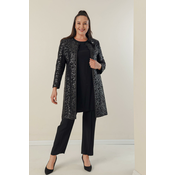 By Saygi Crepe blouse with slits in the sides and fleece lined front, jacket and pants Plus Size 3-piece Set.