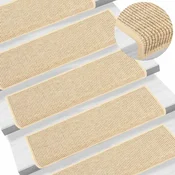 Prostirke za stepenice 15 kom 65x21x4 cm svijetlo bež pravokutni rub