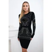 Knitted dress with gold and silver pattern of black cubic zirconia