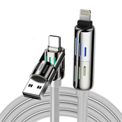 USB-C, Lightning in USB-A 4v1 polnilni in podatkovni kabel Blitzwolf HDC6 240W - 1.2m - siv