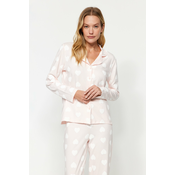 Trendyol Premium Powder 100% Cotton Heart Puff Patterned Shirt-Pants Knitted Pajamas Set