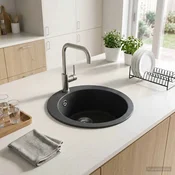 vidaXL Enojno pomivalno korito Granit 50,5 x 29 cm Grafitno siva