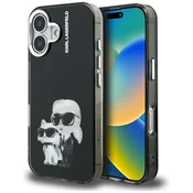 Karl Lagerfeld Ovitek IML Aquarelle Karl & Choupette & Logo za iPhone 16, črn