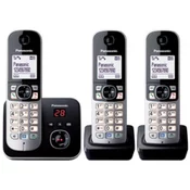 Panasonic Brezžični analogni telefon Panasonic KX-TG6823 Trio telefonski odzivnik, prostoročno telefoniranje, črne, srebrne barve