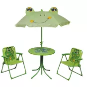 vidaXL Otroška mizica in stola s senčnikom zelene barve