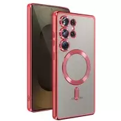 AVIZAR Silikonsko ohišje MagSafe za Samsung Galaxy S25 Ultra s kromiranim robom, Rdeča, (5000189396)