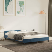 Greatstore Posteljni okvir z vzglavjem temno moder 140x200 cm žamet