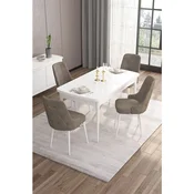 Hanah Home trpezarijski set Are, sto na razvlacenje i 4 stolice, bela ploca, kapucino tkanina Babyface
